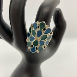 Adjustable ring silver tone w/ blue accents